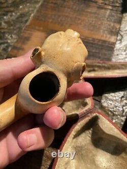 19th C. Block Meerschaum Bulldog Estate Tobacco Pipe with Case WhiteRabbit33