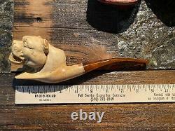 19th C. Block Meerschaum Bulldog Estate Tobacco Pipe with Case WhiteRabbit33