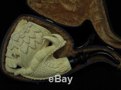 2 Headed Eagle & Reverse Dragon Claw block Meerschaum Pipe Eskisehir Turkey 0718