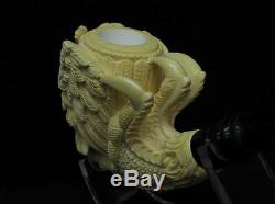 2 Headed Eagle & Reverse Dragon Claw block Meerschaum Pipe Eskisehir Turkey 0718