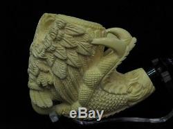 2 Headed Eagle & Reverse Dragon Claw block Meerschaum Pipe Eskisehir Turkey 0718