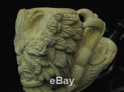 2 Headed Eagle & Reverse Dragon Claw block Meerschaum Pipe Eskisehir Turkey 0718