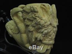 2 Headed Eagle & Reverse Dragon Claw block Meerschaum Pipe Eskisehir Turkey 0718