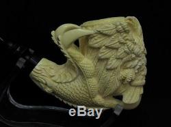 2 Headed Eagle & Reverse Dragon Claw block Meerschaum Pipe Eskisehir Turkey 0718