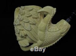 2 Headed Eagle & Reverse Dragon Claw block Meerschaum Pipe Eskisehir Turkey 0718