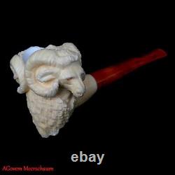 2 RAM HEADS Block Meerschaum Smoking Pipe, Antique Meerschaum, Vintage, AGM-1096