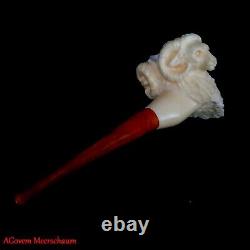 2 RAM HEADS Block Meerschaum Smoking Pipe, Antique Meerschaum, Vintage, AGM-1096