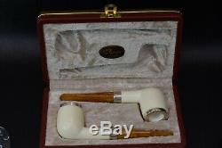 2 Tekin Smooth Silver Billiard Pipes new-block Meerschaum Handmade W Case#541