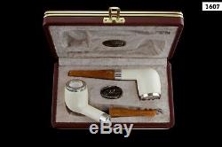 2 Tekin Smooth Silver Billiard Pipes new-block Meerschaum Handmade W Case#541