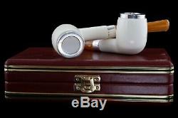 2 Tekin Smooth Silver Billiard Pipes new-block Meerschaum Handmade W Case#541