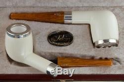 2 Tekin Smooth Silver Billiard Pipes new-block Meerschaum Handmade W Case#541