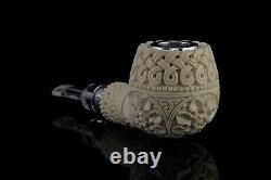 925 Silver ORNATE Apple Pipe By YUNAR New Block Meerschaum Handmade W Case#1532