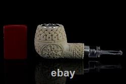 925 Silver ORNATE Apple Pipe By YUNAR New Block Meerschaum Handmade W Case#1532