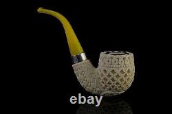 925 Silver ORNATE Bent Pipe By YUNAR New Block Meerschaum Handmade W Case#37