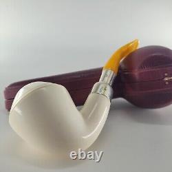 9MM Filtered smooth bulldog block meerschaum pipe silver spigot handmade by CPW1