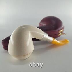 9MM Filtered smooth bulldog block meerschaum pipe silver spigot handmade by CPW1