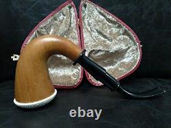 9mm Filtered Calabash Pipe Large Size Mahogany& Block Meerschaum Sherlock #l415