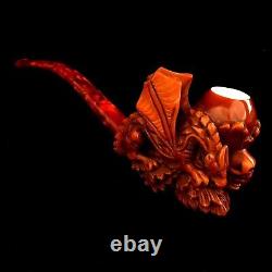 AGovem Handcarved Dragon & Skulls Block Meerschaum Smoking Tobacco Pipe AGV-2