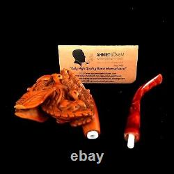 AGovem Handcarved Dragon & Skulls Block Meerschaum Smoking Tobacco Pipe AGV-2