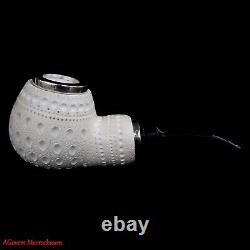 AGovem Reverse Block Meerschaum Smoking Tobacco Pipe w Sterling Silver, AGM-1552
