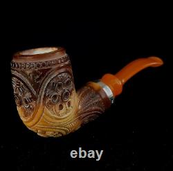 AGovem Reverse Block Meerschaum Smoking Tobacco Pipe w Sterling Silver, AGM1384