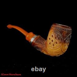 AGovem Reverse Block Meerschaum Smoking Tobacco Pipe w Sterling Silver, AGM1384