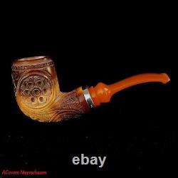 AGovem Reverse Block Meerschaum Smoking Tobacco Pipe w Sterling Silver, AGM1384