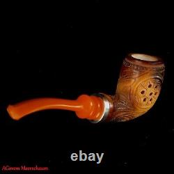 AGovem Reverse Block Meerschaum Smoking Tobacco Pipe w Sterling Silver, AGM1384