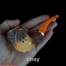 AGovem Reverse Block Meerschaum Smoking Tobacco Pipe w Sterling Silver, AGM1384