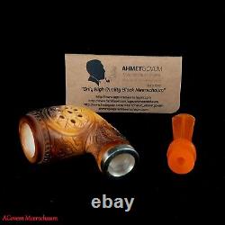 AGovem Reverse Block Meerschaum Smoking Tobacco Pipe w Sterling Silver, AGM1384