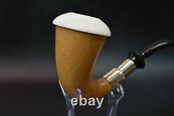 African Mahogany Wood Sherlock Pipe W Block Meerschaum Cap Handmade W Case#1