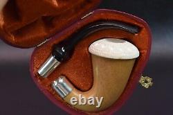 African Mahogany Wood Sherlock Pipe W Block Meerschaum Cap Handmade W Case&641