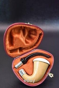 African Mahogany Wood Sherlock Pipe W Block Meerschaum Cap Handmade W Case&641