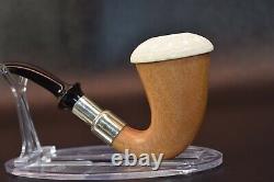 African Mahogany Wood Sherlock Pipe W Block Meerschaum Cap Handmade W Case&641