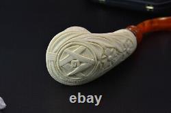 Ali Volcano Pipe Mason Reverse Calabash BLOCK MEERSCHAUM-NEW-HANDCARVEDw Case770