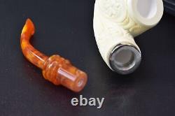 Ali Volcano Pipe Mason Reverse Calabash BLOCK MEERSCHAUM-NEW-HANDCARVEDw Case770