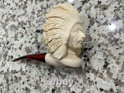 Altinay Block Meerschaum Smoke Pipe Native American Head Indian Chief brand New