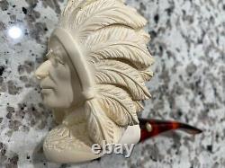 Altinay Block Meerschaum Smoke Pipe Native American Head Indian Chief brand New