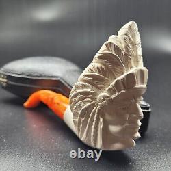 American Indian Native block meerschaum pipe handcarved by CPW Pipes #1731