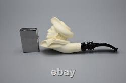 Ancient Viking Figure Pipe Block Meerschaum-NEW W Custom Made Fitted CASE#1046