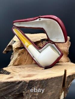 Andreas Bauer Block Meerschaum Amber Stem Billiard Smooth Smoking Pipe With Box