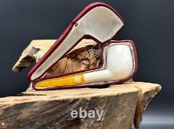 Andreas Bauer Block Meerschaum Amber Stem Billiard Smooth Smoking Pipe With Box