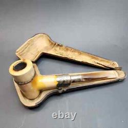 Antique Block Meerschaum Cheroot Cigar Holder, Horn Stem