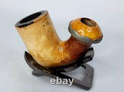Antique Hand Carved Block Meerschaum Tobacco Pipe Bowl, Original Case
