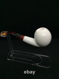 Apple Smooth Bent Stem Meerschaum Pipe, Block Meerschaum Pipe, Unsmoked Pipe