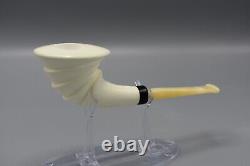 Artist Design Horn Pipe New Block Meerschaum Handmade Fitted Case#382