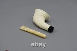 Artist Design Horn Pipe New Block Meerschaum Handmade Fitted Case#382