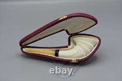 Artist Design Horn Pipe New Block Meerschaum Handmade Fitted Case#382