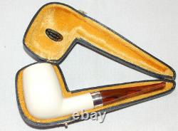 Astley Genuine Block Meerschaum Billiard Canadian + Silver + Cased + Amberine M/