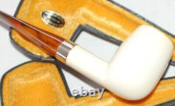 Astley Genuine Block Meerschaum Billiard Canadian + Silver + Cased + Amberine M/